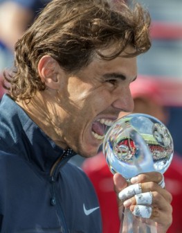  Rafael Nadal of Spain: teeth-gripping one of the trophies won this season