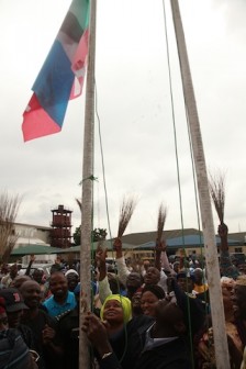 Now hoisted high in the skies: Fashola and other APC leaders look on