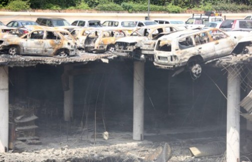 One of the telling effects of the terrorist attack: the parking lot at Westgate Mall, destroyed