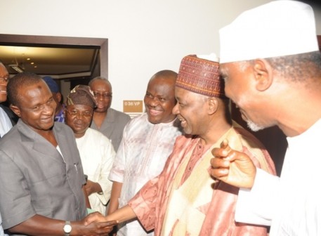 ASUU chairman,  Fagge, left, being received by VP Namadi Sambo in Aso Rock