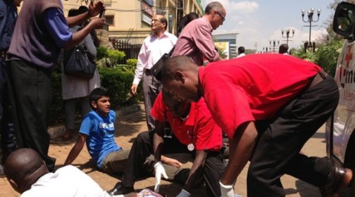 emergency medical staff treating the wounded outside the Westgate Mall. Photo Courtesy of BBC