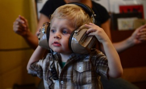 A Baby listening to music