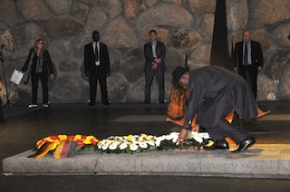 President Jonathan lays a wreath at the Holocaust Memorial