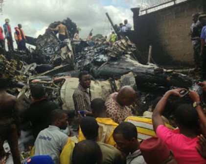 Scene of the plane crash in Lagos this morning