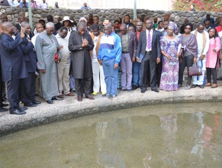 At River Jordan: Stella is pictured three rows behind, still in white hat