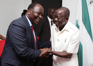 General Gowon, left, with Governor Oshiomhole
