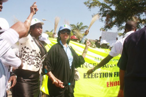 Hon Abike Dabiri Erewa and APC women's  leader at  the protest march