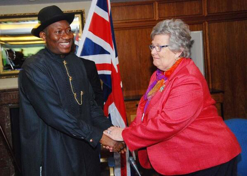 President Jonathan (looking hale and hearty) and Baroness Lynda Chalker at the HIIC meeting in London