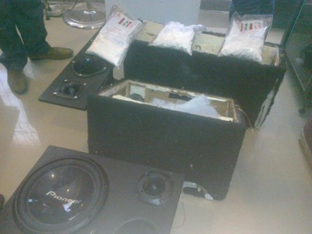 FILE PHOTO: The loud speakers in which the cocaine was neatly concealed