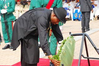 President Jonathan lays a wreath