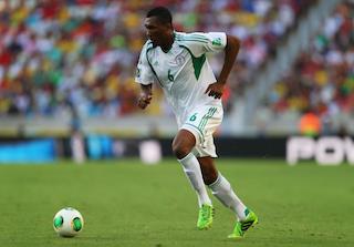 Azubuike Egwuekwe, Captain of Warri Wolves in action for the Super Eagles of Nigeria