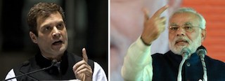 Rahul Gandhi(left) of Congress Party and Narenda Modi of the opposition Bharatiya Janata Party