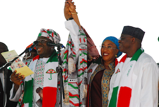 Jonathan showing off Bilqis Gambari as a new bride of PDP in Kwara