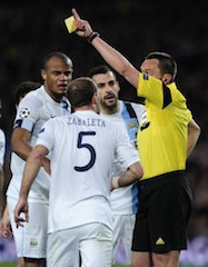 Out you go! referee Stephane Lannoy tells Zabaleta of Man City in match against Barcelona. was the sending off game changer?