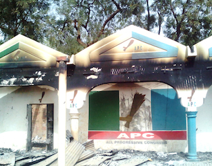 burnt campaign office of Senator Gobir