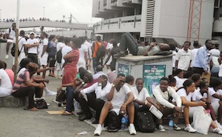 job applicants waiting at the National Stadium