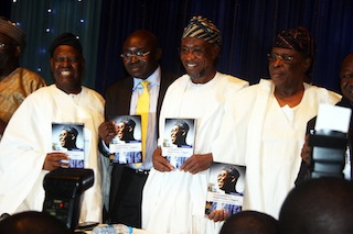 L-R: Pa Bisi Akande; Author of the Book, Wale Adebanwi; Ogbeni Rauf Aregbesola; and Aremo Olusegun Osoba