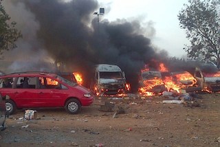 Vehicle burning after the Nyanya bombing
