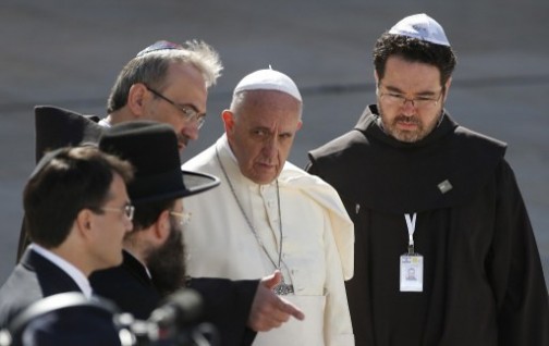Pope Francis with religious leaders near the Western Wall, Judaism's holiest site on 26 May. AFP