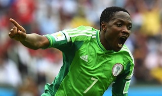 Ahmed Musa celebrates scoring for Nigeria