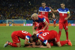 Celebration Time: US players celebrate their winning goal