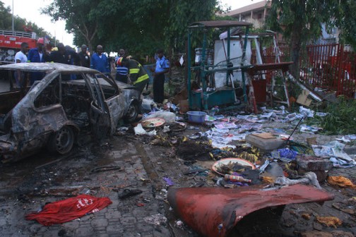 Bombed car and fruits destroyed due to the blast. Photo; Femi Ipaye