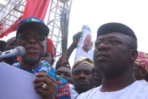 L-R- Chief John Odigie-Oyegun, the Newly elected APC National Chairman and Engr Segun Oni, deputy National Chairman(sw): executives sworn in today  