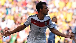Germany's defender Mats Hummels celebrates after scoring