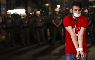 Demonstrators protest in Sao Paulo, Brazil
