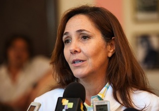 Mariela Castro, daughter of Cuban president Raul Castro, talks to the press at the National Hotel