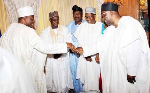 Abuja residents led Senator Mohammed Bala take turns to shake hands with Jonathan