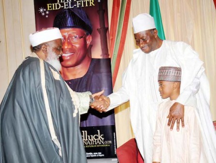 President Goodluck Jonathan receives the Chief Imam of Abuja in a sallah homage 