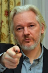 WikiLeaks founder Julian Assange gestures during a press conference inside the Ecuadorian Embassy in London