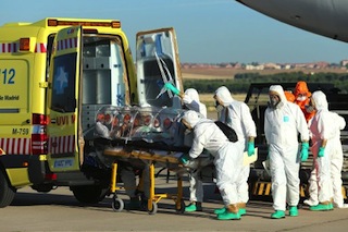 A handout picture taken and released on August 7, 2014 by the Spanish Defense Ministry shows Roman Catholic priest Miguel Pajares, who contracted the deadly Ebola virus