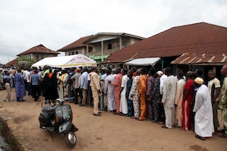 Long quequ of voters at Ifofin unit 1 at Ilesa