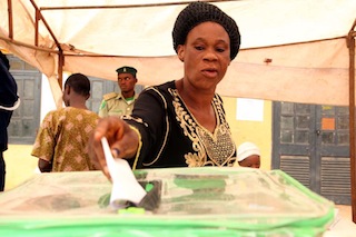 A woman casting her vote at a polling unit in Ilesa