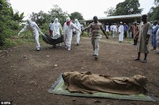 Rescuers  carry the dead Ebola victims