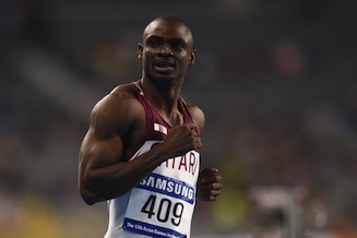 Qatar's Femi Seun Ogunode competes in the heats of the men's 100m athletics event