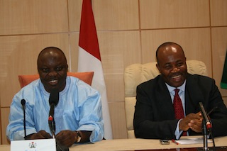 L-R: Governor Emmanuel Uduaghan of Delta State and Governor Godswill Akpabio of Akwa Ibom State