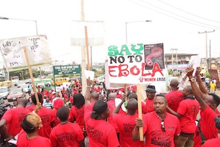 Nigerians campaingning to rise awareness on Ebola virus in Lagos.