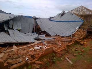 The collapsed church building