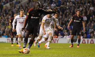 Demba Ba of Besiktas scores a penalty goal to make it 1-1