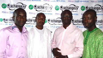 Globacom’s State Manager, Ekiti, Mr.Tunji Omoworare Managing Director ( 3rd Right) with – Left to Right, CEO of  M5 Direct Ltd, Mr. Tope Olaigbe; Managing Director, Card Mega Systems Ltd, Mr. Ope Adefolaju and Managing Director of Divinelinks Ltd., Mr. Bukola Adewuyi at the  Mobile Money orientation event on Saturday in Ado-Ekiti. The event was courtesy of Globacom and partner Mobile Money operators