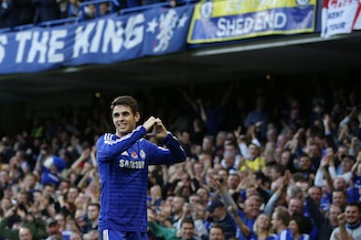 Chelsea's Brazilian midfielder Oscar celebrates scoring the opening goal 