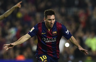  Lionel Messi celebrates after scoring against Sevilla