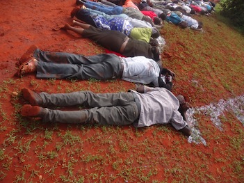 FILE PHOTO: Bodies of the victims killed in a bus attack by Shebab