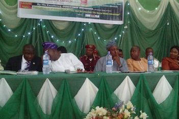 L-R: Ogun State Commissioner for Information and Strategy, Alh.Yussuph Olaniyonu,Chairman Ogun NUJ,Comrade Wole Sokunbi,Osun State Commissioner for Information and Strategy, Oluomo Sunday Akere, Comrade Dele Atunbi,Vice President,NUJ Zone B and the SSA to Governor Amosun on Media,Mrs Funmi Wakama