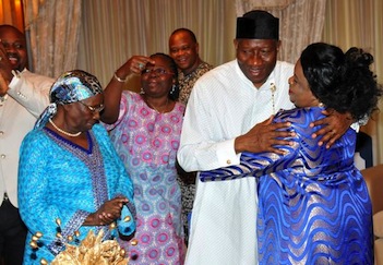 Just The Two Of Us: President Goodluck Jonathan in an embrace with his wife Patience