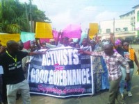 •Protesters at Lagos INEC office this morning