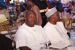 Capital Oil Boss, Ifeanyi Uba (left) and  Minister of State for Finance, Mr Bashir Yuguda